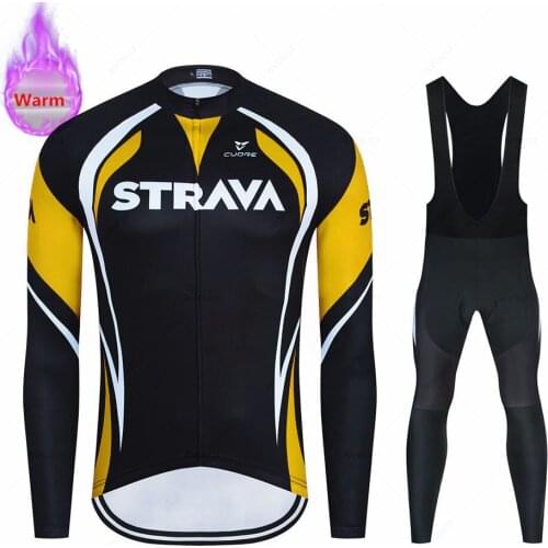 Strava Winter Thermal Fleece Mens Jersey Suit MTB Mountain Bike Cycling Clothing Bib Pants Warm Ropa Ciclismo Cycling Clothes