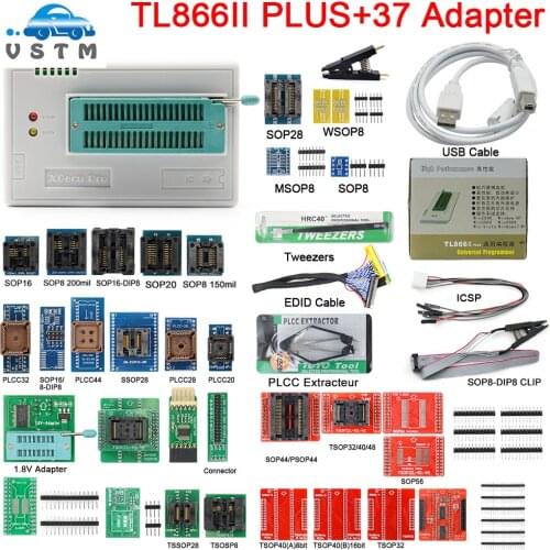 100% XGECU Original TL866II Plus Universal Programmer+28 Adapters+SOP8 IC Clip High speed TL866 Flash EPROM Programmer