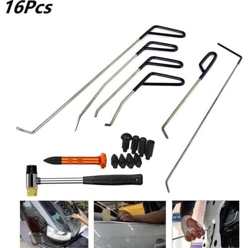 16Pcs Automotive Paintless Dent Repair Removal Tools Puller Kits Hail Repair Tools Hooks Rods Wedge Pump Tap Down Pen