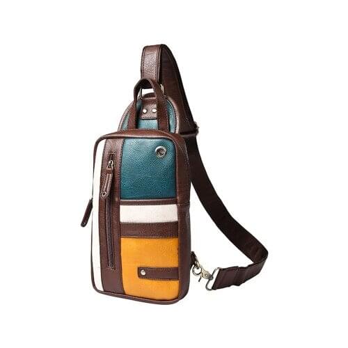 2020 Harajuku Chest Bag Men PU Leather Chest Pack Backbag With Headphone Hole Functional Travel Organizer Male Sling Waist Bag