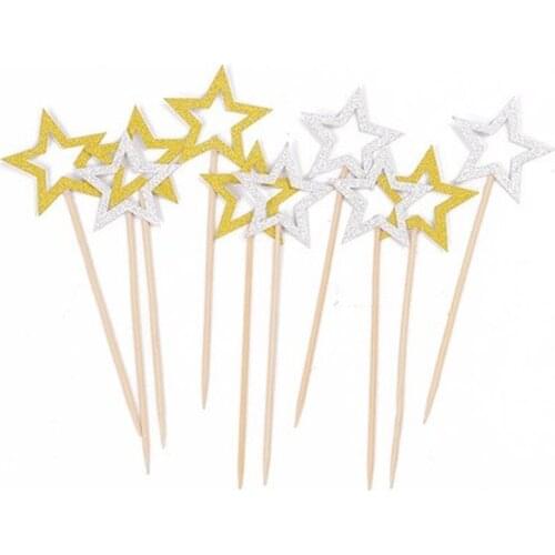 5 Pcs/lot Birthday Cake Topper Glitter Gold Silver Star Cake Decoration Baby Shower Kids Birthday Party Wedding Supplies