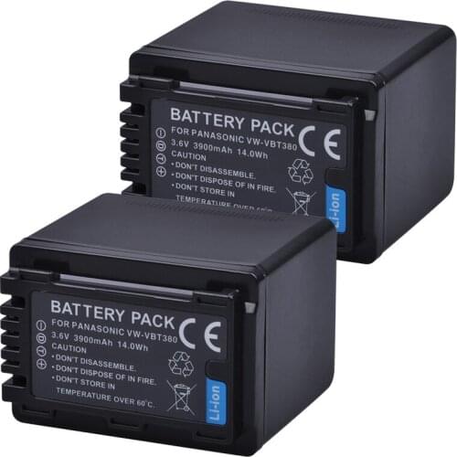 Tectra 2PCS VW-VBT380 VW VBT380 3900mAH Camera Battery for Panasonic HC-V180GK HC-V380GK HC-V380 HC-WX970GK HC-W580GK HC-W580MGK
