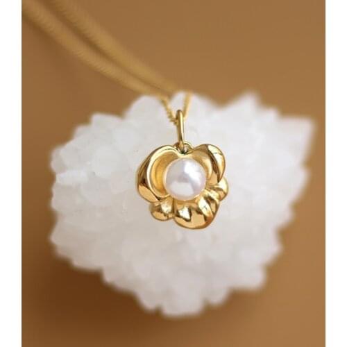 Amaiyllis 18K Gold Simple Pearl Flower Clavicle Chain Necklace Handmade Choker Boho Collier Necklace For Women Jewelry