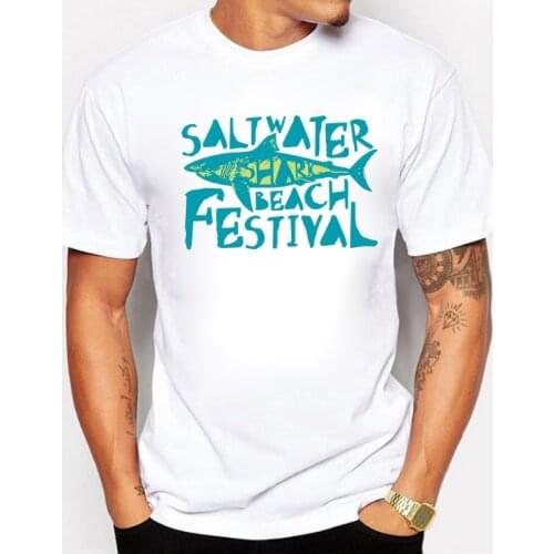 BLWHSA Newest Fun Saltwater Beach Festival Shark Printed T Shirt Summer Mens/Boy Novelty Cool Short Sleeve Tee Tops