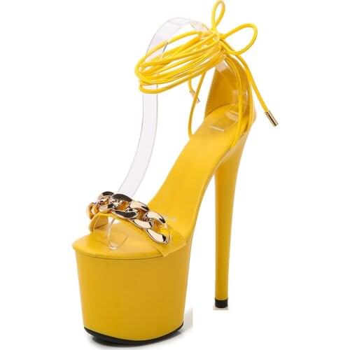 20cm platform sandals shoes women gladiator chain leather ladies sandals nightclubs fun female shoes summer high-heeled sandals