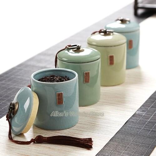 Jinjunmei Longquan Celadon Tea Box tea Canister ceramics Porcelain tea jar ceramic tea barrel sealed tank storage tank tea caddy