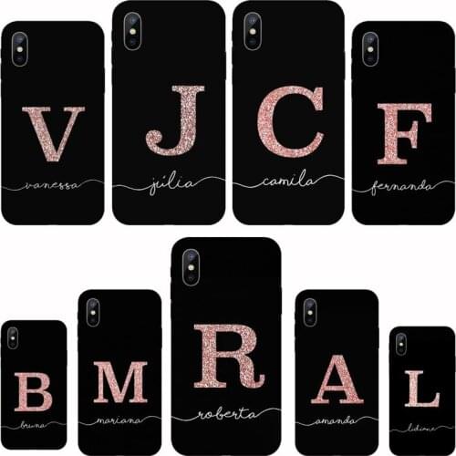 ABC Name Letter Monogram Pink Glitter Gold Phone Case For iphone 12 5 5s 5c se 6 6s 7 8 plus x xs xr 11 pro max