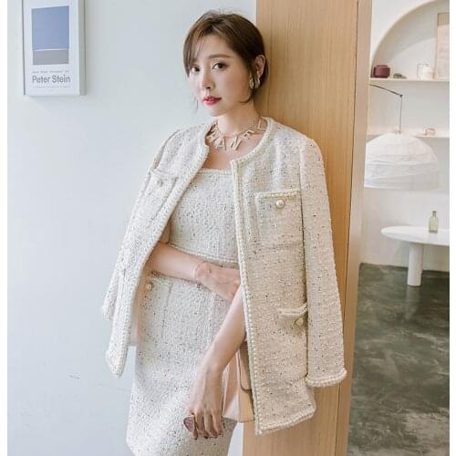 YIGELILA Latest Fashion Tweeds Coats Elegant Pears O-neck Full Sleeve Wide-waisted Long Coats For Dinner Party 9989
