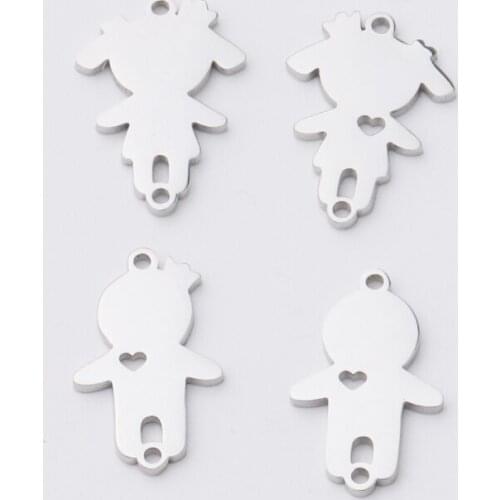 Fnixtar 20Pcs Cartoon Boys Girls Connector Charms Mirror Polish Stainless Steel Charms For DIY Making Necklace Braid Bracelets