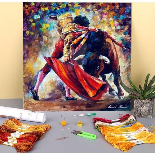 Bull Fight Printed Canvas 11CT Cross-Stitch DIY Embroidery Kit DMC Threads Knitting Craft Handmade Handiwork Sales Different