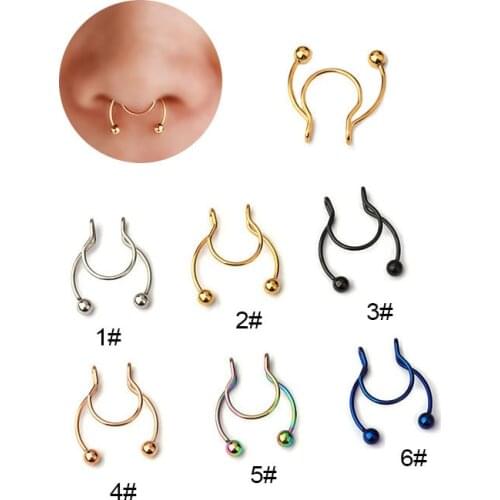 1Piece Stainless Steel Nose Clip Fake Septum Piering Nose Rings Punk Non Piercing Clip on Hip Hop Rock Fashion Non Perforation