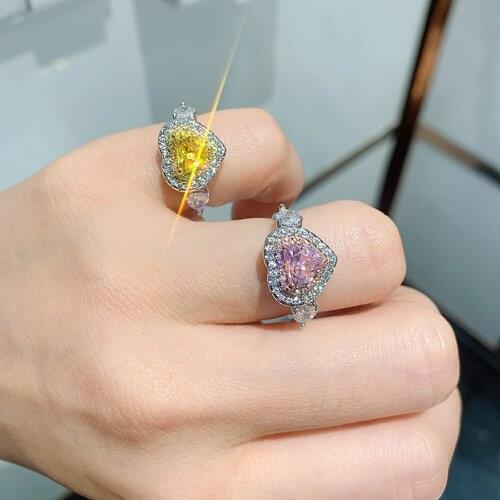New Arrival 925 Sterling Silver Heart Shaped Pink Quartz Topaz Lab Diamond Rings Romantic Wedding Proposal Bands Gift for Women