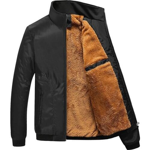 HOO 2021Mens Winter Style with Fleece Thickened Stand Collar Jacket Youth Plain Casual Jacket