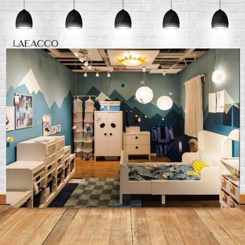 Laeacco Child Bedroom Warm Indoor Cartoon Decor Style Real Scene Backgrounds Poster Portrait Customized Photography Backdrops