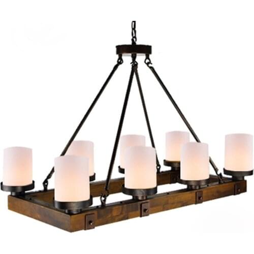 Industrial wind antique Perdant Light American Wooden Round Rectangular Iron Candlestick Chandelier for Restaurant Bar