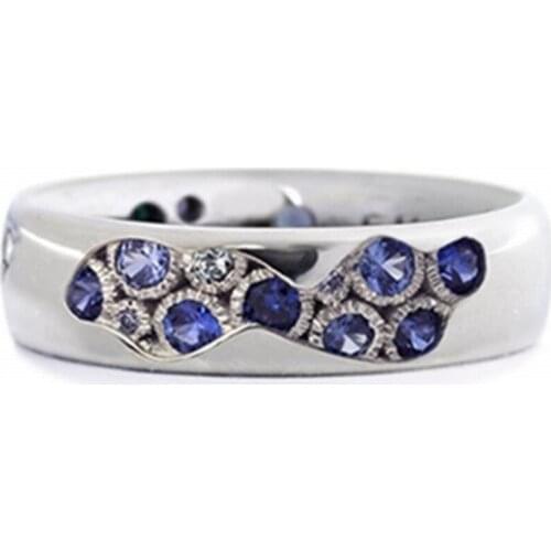 Milangirl Trendy Inlaid Blue Crystal Zircon Female Ring Silver Color Bridal Wedding Engagement Versatile Stylish Party Jewelry