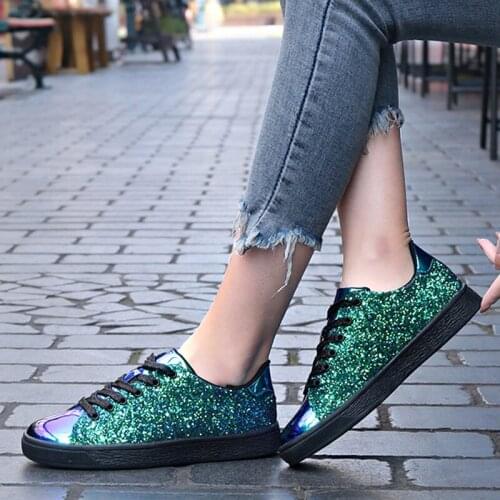 CAGILKZEL 2019 Fashion Spring Shoes Women Sneakers Casual Flat lace-Up Pink Bling Glitter Shining Beautiful Ladies Shoes Woman