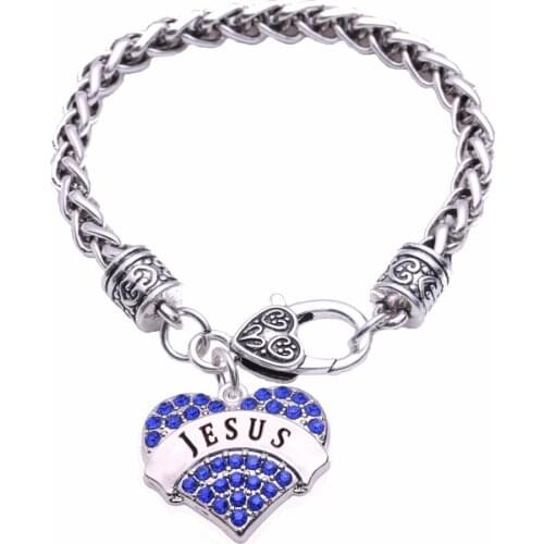 Fashion rhodium plated studded with sparkling crystal JESUS charm bracelet Best Selling