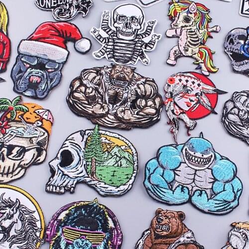 Bear/Orangutan Patch Punk Embroidery Patches For Clothing Iron On Embroidered Patches For Clothes Appliques For T-shirt Badges