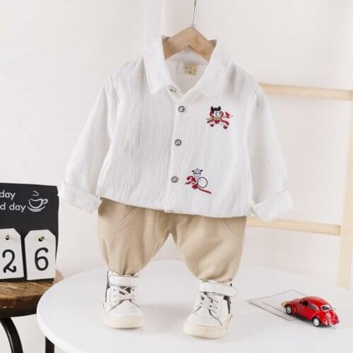 New Children Kids Clothes Autumn Baby Boy Cotton Embroidery Suit Infant Shirt Pants 2 Pcs/sets Toddler Fashion Casual Tracksuits