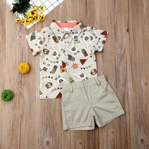 1-5Y TKids Baby Boy Clothes Sets Short Sleeve Giraffe Carton Print T-shirt Tops Shorts 2pcs Outfits Children Summer Clothing