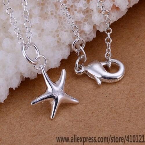 P056_2 Lucky Charm Silver Color Pendants For Women Sterling Necklace Girl Lady Accessories Fashion Pendant Small Starfish