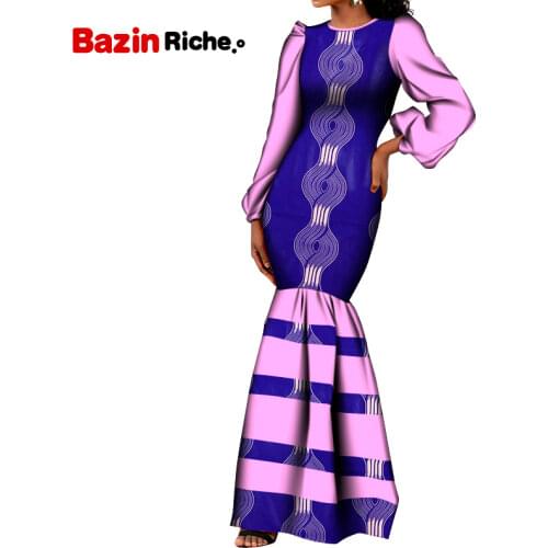 African O Neck Slim Mermaid Clothing Elegant Lady Vestidos Princess Party Gowns Women Dress Floral Print Robe Custom Size WY584