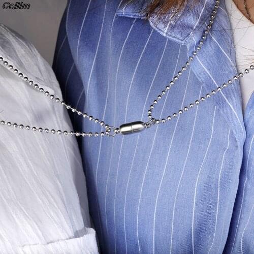 2pcs Magnet Attraction Stainless Steel Pendant Couple Necklace Long Distance Steel Chain Necklaces For Women Men Jewelry 2021