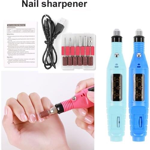 Portable Electric Nail Polisher Tools Professional Nail Drill Machine Sets Nail Polisher Files Pen 6 Bits Milling Dropship TSLM1