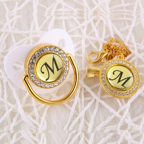 Luxury Baby Pacifier Elegant Initial Letter M White Bling Pacifier Sparkling Pacifier Holder Clip BPA Free Baby Dummy Soother