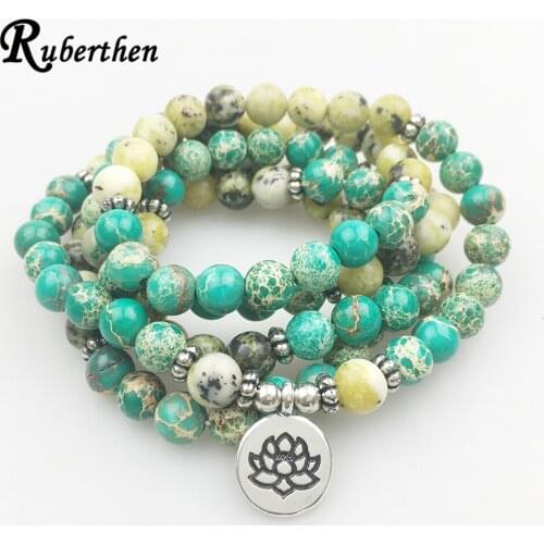 Ruberthen Yellow Howlite 108 Mala Yoga Bracelet Women Natural Stone Yoga Jewelry Meditation Jewelry Free Shipping