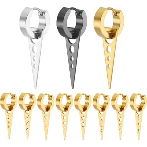 Fashion Women Men Round Triangle Earrings Titanium Steel Color Black Gold Pendientes Star Cross Heart Hoop Earrings Jewelry