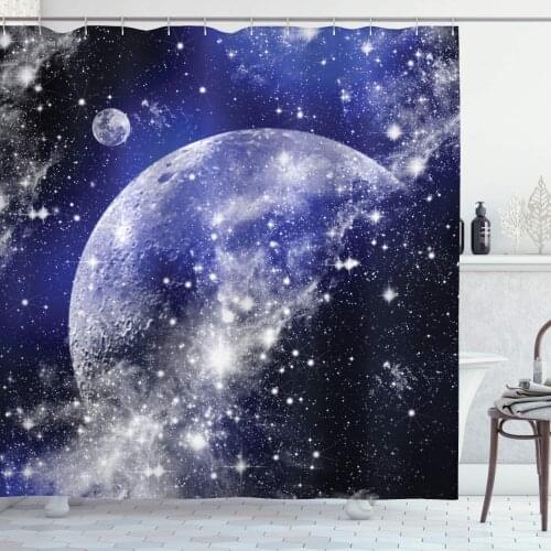 Navy Blue Shower Curtain Galaxy Nebula Full Moon Phase Starry Night Sky Infinity Space for Home and Dorms Bathroom Decor Set