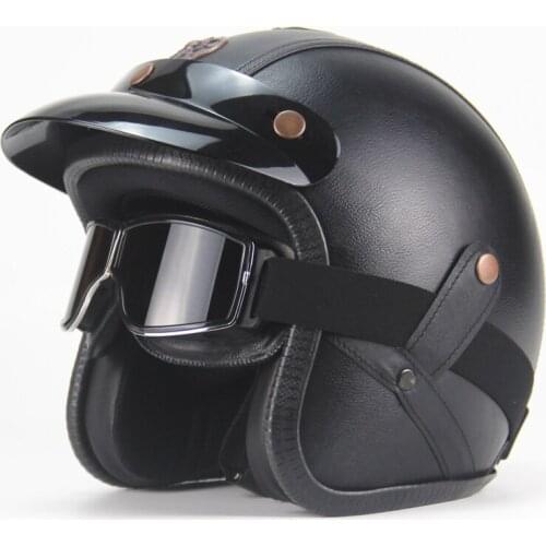 2021 Adult Open Face PU Leather Helmet Moto Motorcycle Half Face Helmet Vintage Motorcycle Motorbike