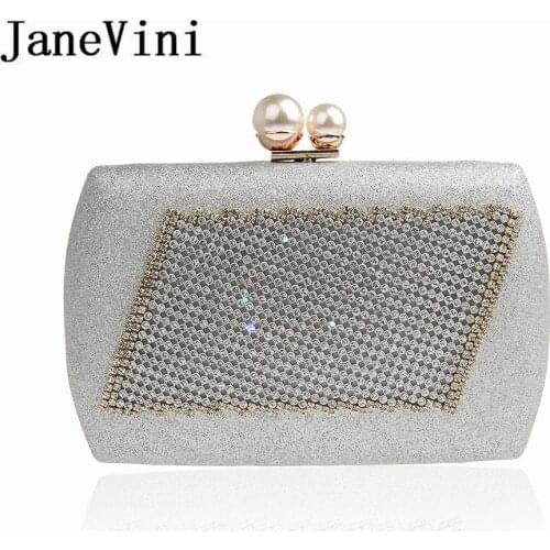 JaneVini Rhinestones Handtas Bling Bling Clutch Vintage Wedding Handbag Crystal Hand Shoulder Bags Carteiras Femininas Festas