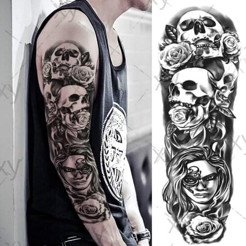 Waterproof Temporary Tattoo Sticker lion sharp teeth rose flowers big eye full arm large fake tatto flash tatoo for men women