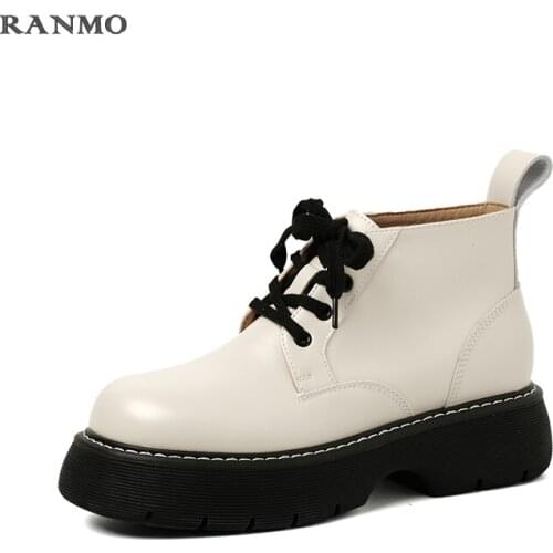 Genuine Leather Martin Boots Women Spring Thick-soled Lace-up 2021 New Retro Platform Ankle Boots for Ladies Shoes for Women