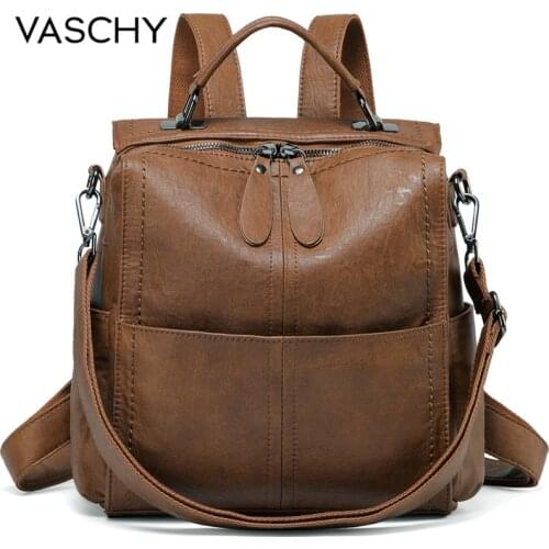 VASCHY Backpack Purse for Women Fashion Square Mini Small Convetible PU Leather Backpack Shoulder Bag for Ladies Teen Girls