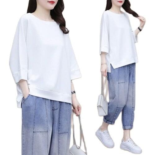 Tracksuit Women New Style Casual Jeans With Three-Quarter Sleeve Suit 2021 Spring And Summer T-Shirt Fashion Two Piece Set Women