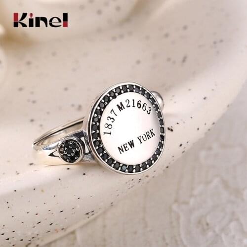Kinel 2020 New Vintage Ring Real 925 Sterling Silver Round Open Design letters Ring for Women Party Silver Jewelry Gifts