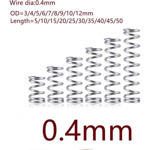 20pcs/lot 0.4mm 0.4x3mm Stainless steel compression spring wire diameter 0.4mm outer diameter 3mm length 5-50mm