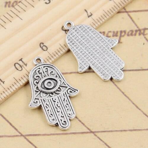 10pcs Charms Death Eye Fatima Hand Hamsa Palm 28x18mm Tibetan Silver Color Pendants Antique Jewelry Making DIY Handmade Craft
