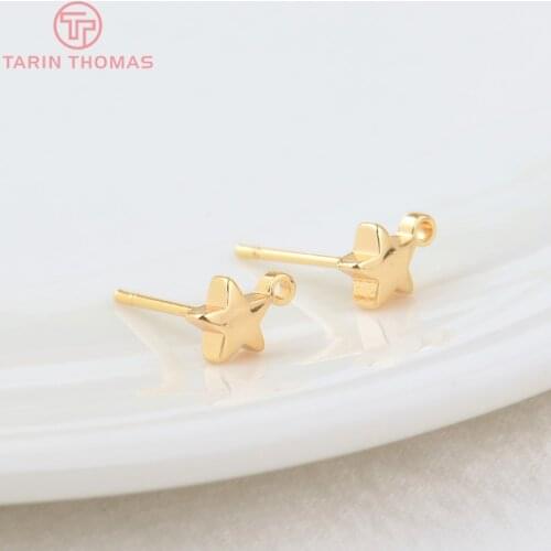 20PCS 5.5MM Hole 1MM 24K Gold Color Brass Star Stud Earrings High Quality DIY Jewelry Making Findings