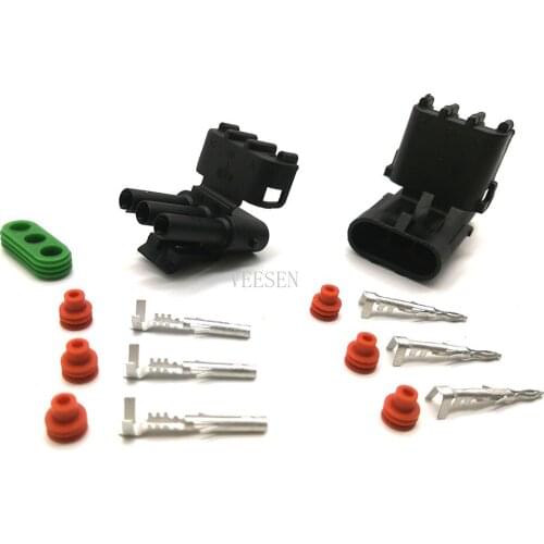 5set 3P 2.5 Series Connector For Weatherpack auto Truck Waterproof Electrical Wire Cable Way Plug Car Harness 18-14 GA