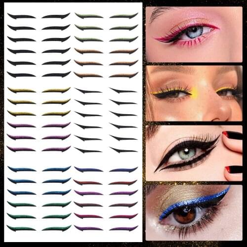 6 Pairs Reusable Glitter Eyeliner Stickers Colorful Self-adhesive Eyelid Strip Longlasting Eye Cosmetic Makeup Accessories