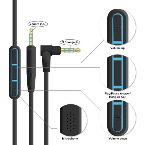 2.5mm to 3.5mm Audio Cable For Bose QC25 35/OE 2/OE 2i/AE2Quiet Comfort Headphone Cable With Microphone Cable for Iphone Android