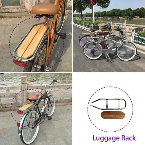 Bicyle Rear Rack With Wooden Board Heavy Duty Chrome Luggage Rack With Mounting Bracket Porte Bagage