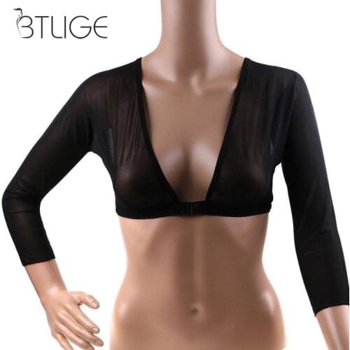 BTLIGE Women Bottoming Sleeve Cover Stylish Mesh Top Front Button Long Sleeve T-shirt Black White Sleeves Arm Cover