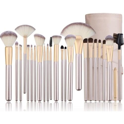 Champagne Makeup Brush Set With Bag Foundation Eyeshadow Highlight Eyeliner Loose Powder Brush Cosmetic Beauty Tools косметичка