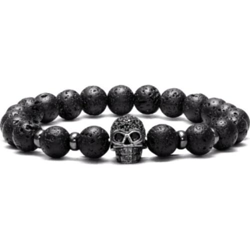 Skull 8mm bohemian multicolor Agate beads Chakra Reiki Buddha Yoga Bracelet elastic adjustable Volcanic Stone Bangles uij34